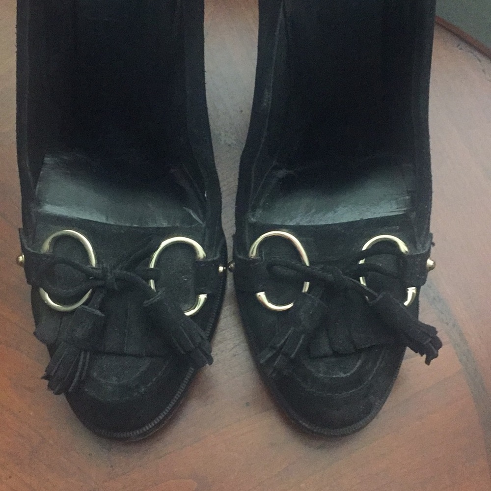 Gucci horsebit black suede heels